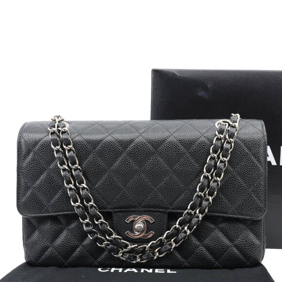 Chanel Small Classic Flap Quilted Caviar Leather Shoulder Bag Black - Picture 3 of 15